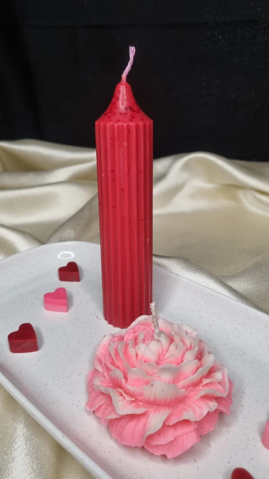 Pillar Candle + Peony Rose Combo