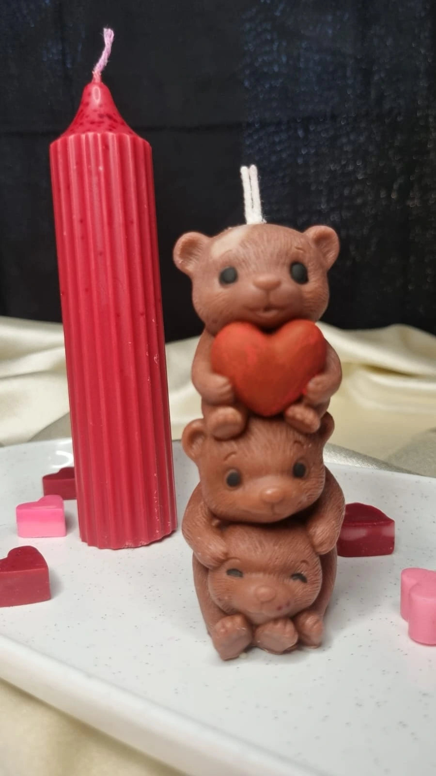 Pillar Candle + 3 Teddy Combo
